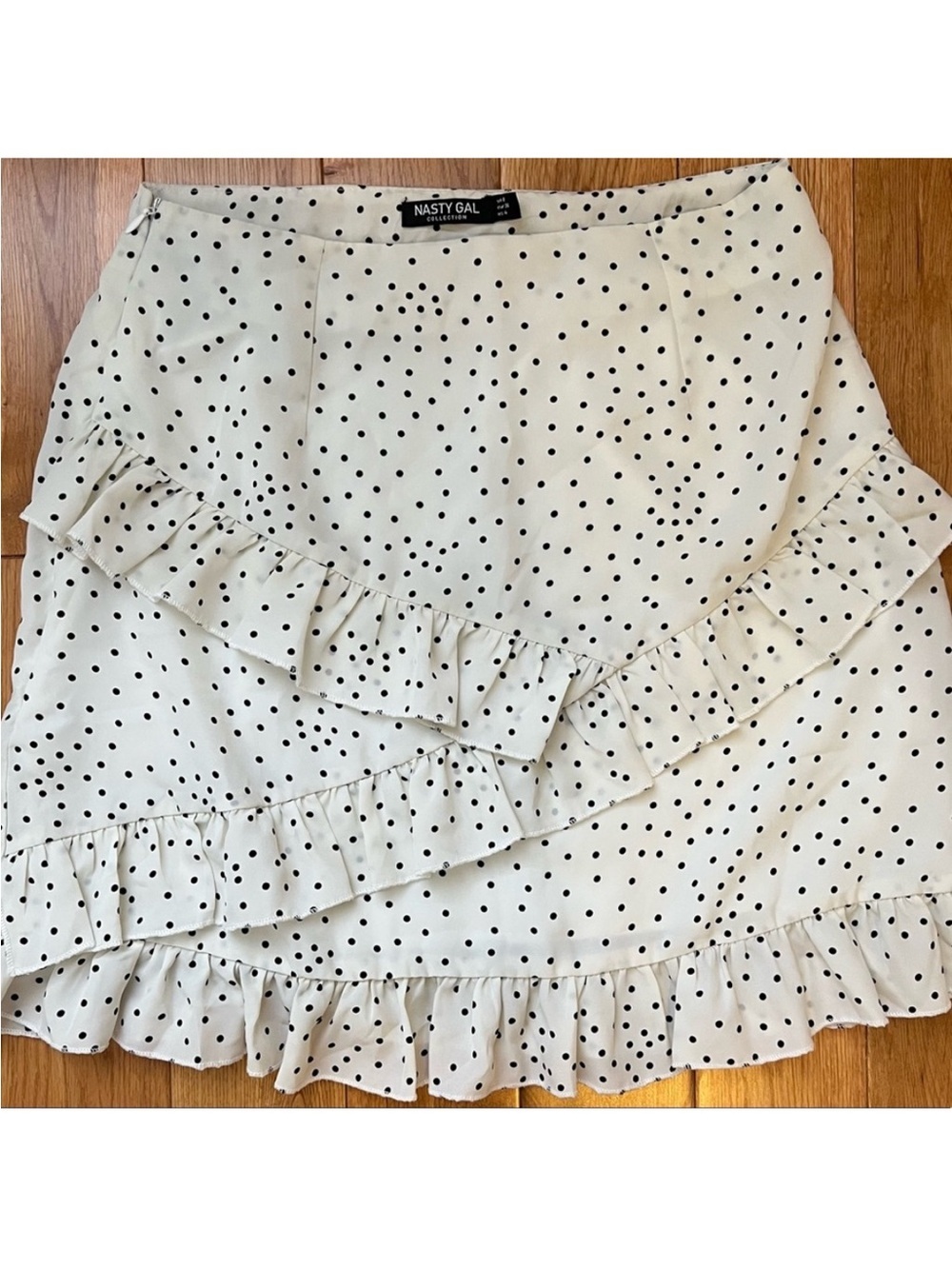Nasty Gal White Mini Skirt with Black Polka Dots & Ruffle Tiers